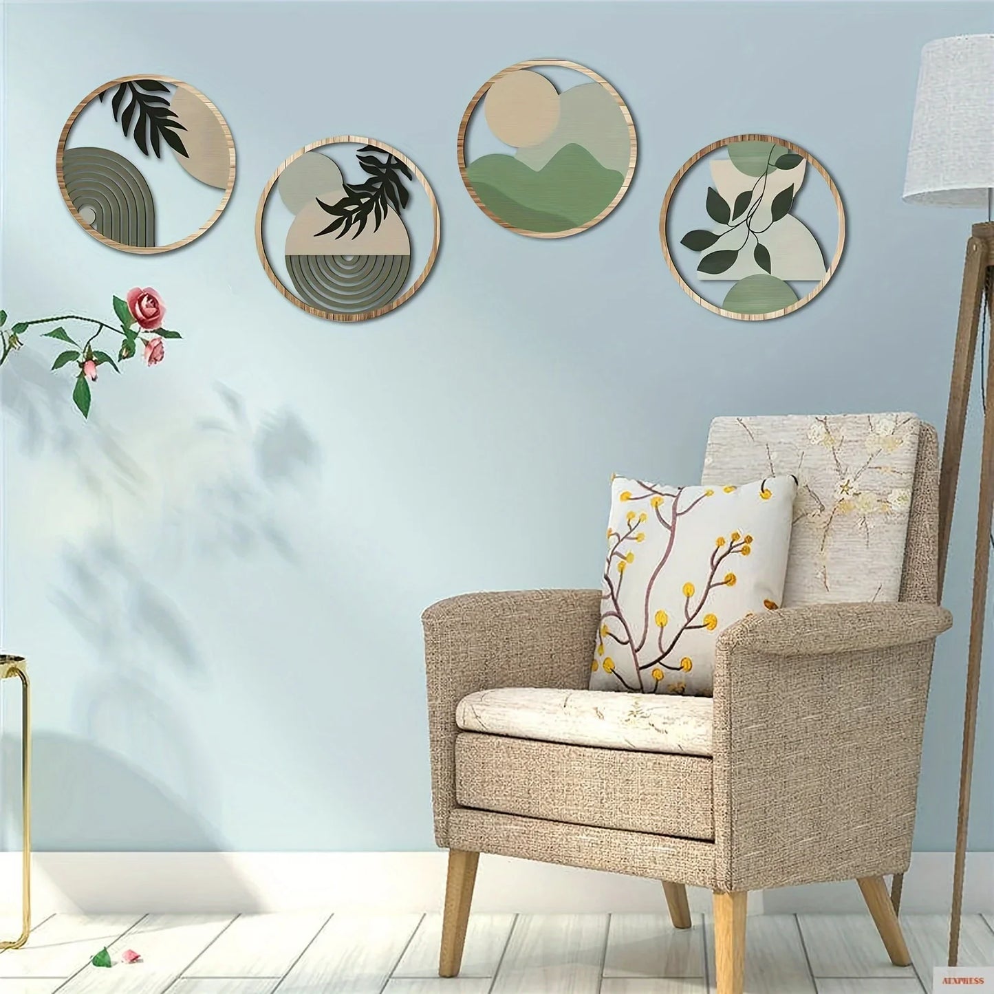 4-Piece Boho Wooden Wall Art – Rustic Farmhouse Hanging Decor