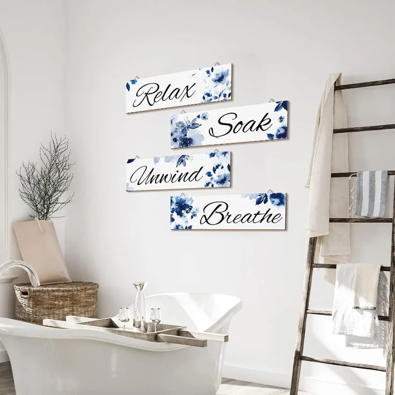 4Pcs Mushroom & Floral Bathroom Wall Art Set