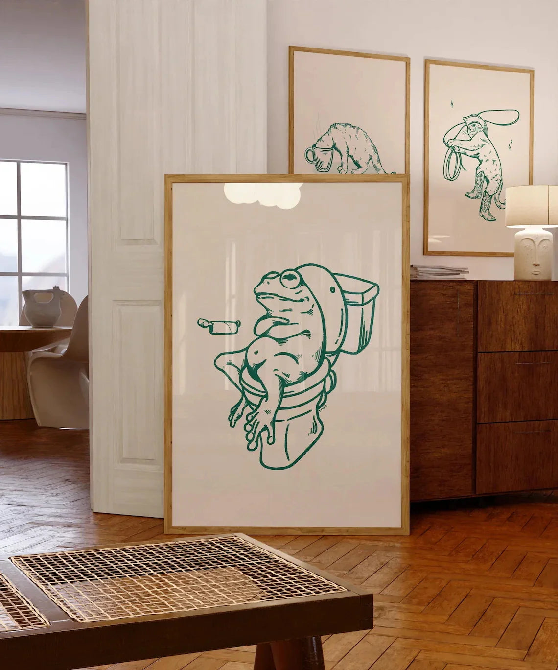 Retro Frog on Toilet Canvas Art
