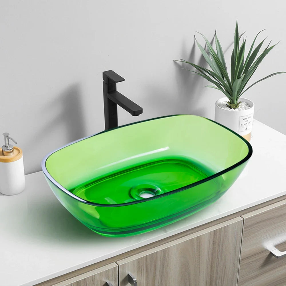 Colorful Rectangular Resin Vessel Sink – Countertop Bathroom Basin (9077)