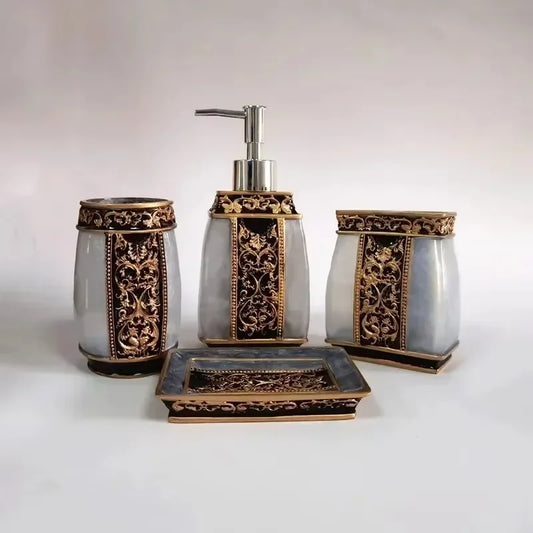 Resin Bathroom Accessories Set – Toothbrush Holder & Shower Decor Essentials
