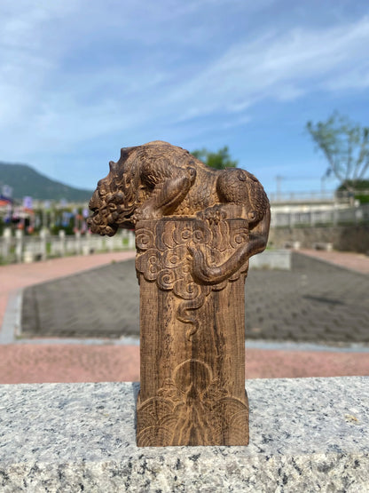 Hand-Carved Mythical Beast – Wooden Vietnamese Wealth Figurine