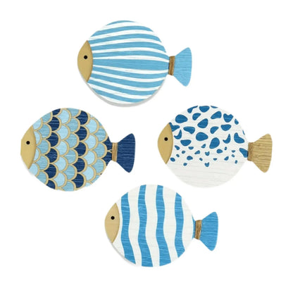4-Piece Ocean Theme Wooden Wall Art – Fish Decor for Bathroom & Home