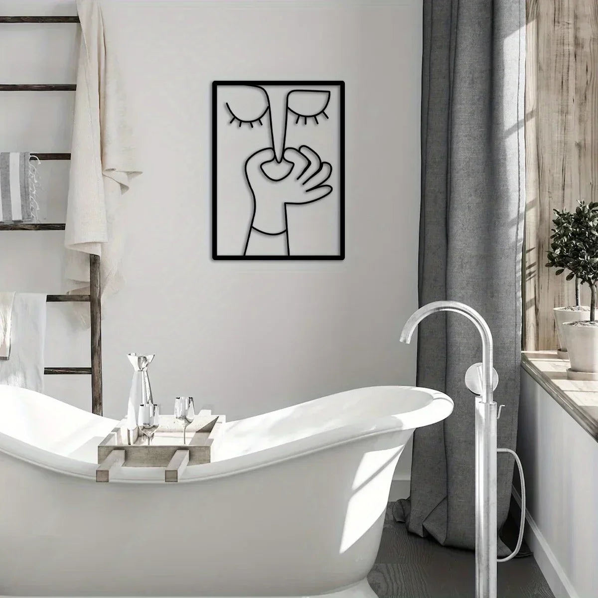 Minimal Line Art – Funny Metal Wall Sign for Bathroom