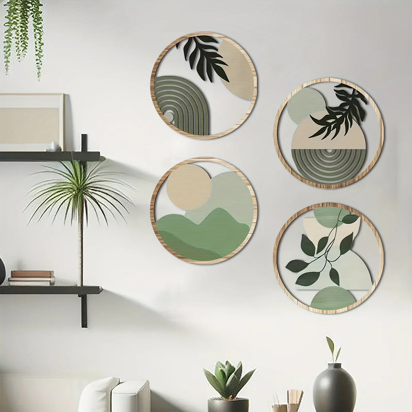 4-Piece Boho Wooden Wall Art – Rustic Farmhouse Hanging Decor