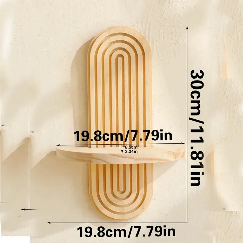 Boho Wall Mounted Wooden Shelves – Modern Display Rack for Living Room