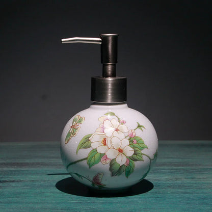 Floral Ceramic Bathroom Set – Toothbrush Holder, Cup & Lotion Bottle