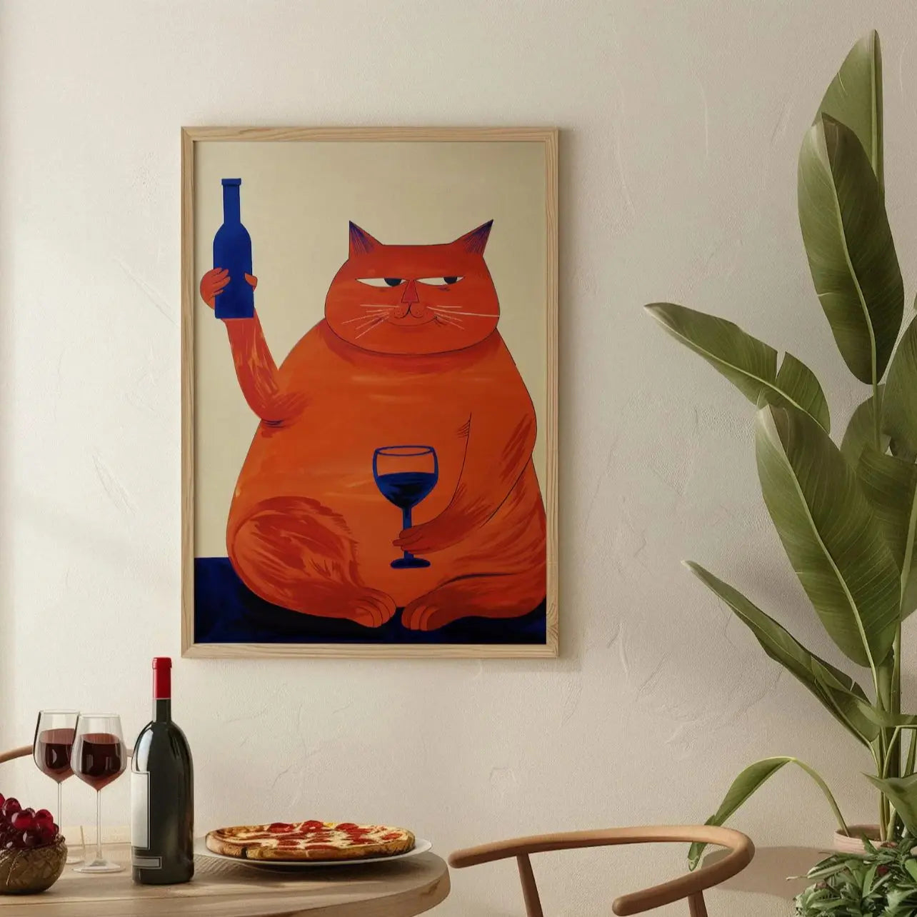Retro Bar Cart Cat & Wine Art Print