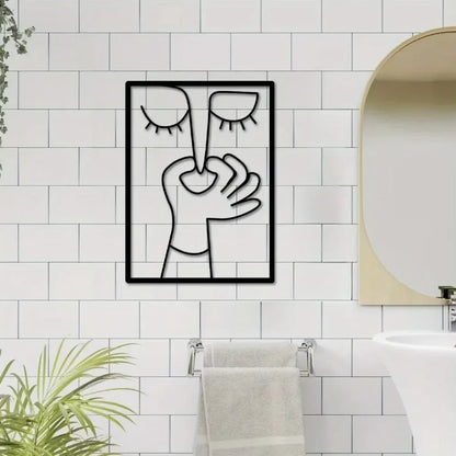 Minimal Line Art – Funny Metal Wall Sign for Bathroom
