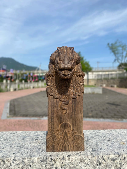 Hand-Carved Mythical Beast – Wooden Vietnamese Wealth Figurine