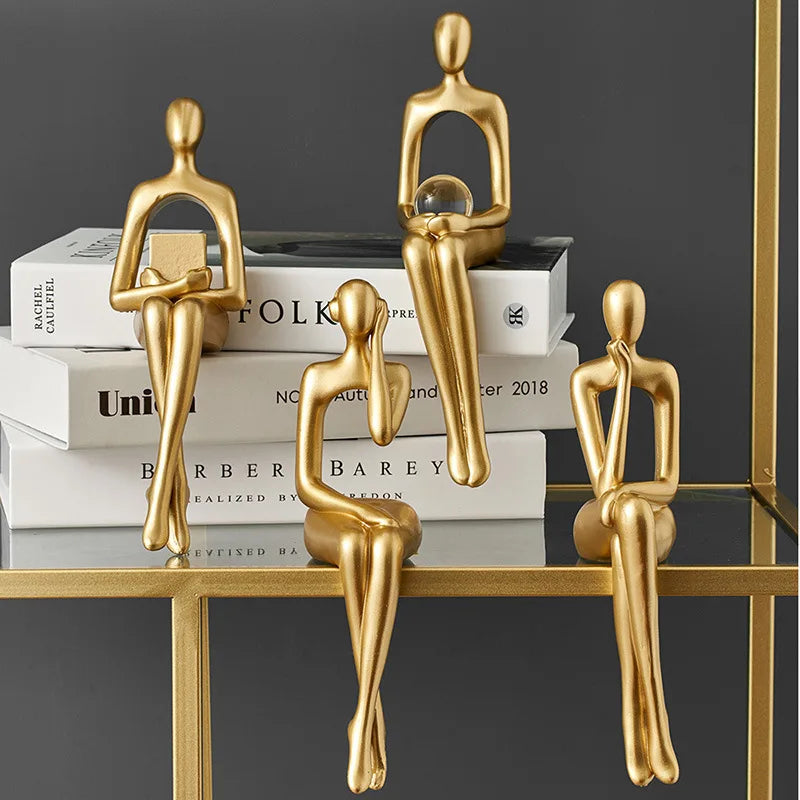 Gold Thinker Statue – Modern Shelf & Table Decor