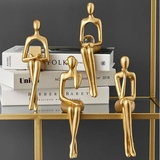 Gold Thinker Statue – Modern Shelf & Table Decor
