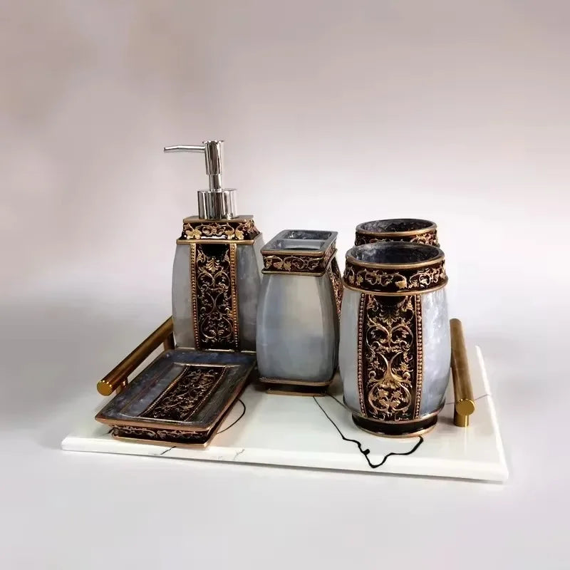 Resin Bathroom Accessories Set – Toothbrush Holder & Shower Decor Essentials