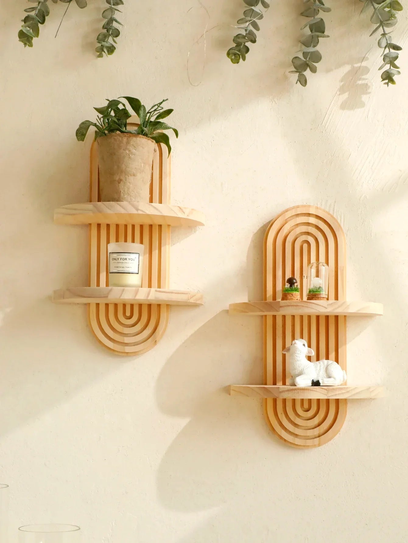 Boho Wall Mounted Wooden Shelves – Modern Display Rack for Living Room