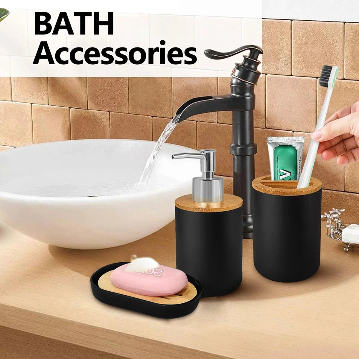 Bathroom Set – Soap Dispenser, Toothbrush Holder & Soap Dish