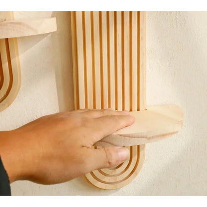 Boho Wall Mounted Wooden Shelves – Modern Display Rack for Living Room