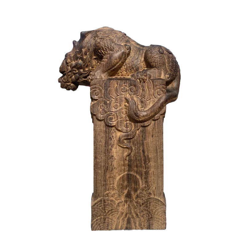 Hand-Carved Mythical Beast – Wooden Vietnamese Wealth Figurine