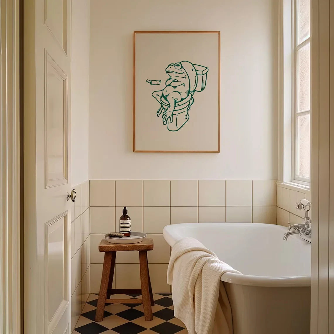 Retro Frog on Toilet Canvas Art