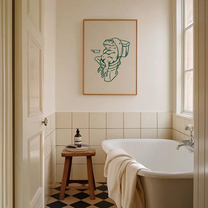 Retro Frog on Toilet Canvas Art