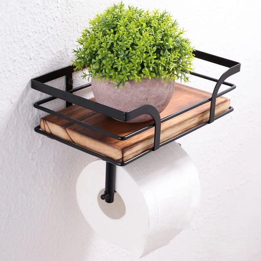 Rustic Farmhouse Bathroom Shelf – Wood & Black Metal Decor