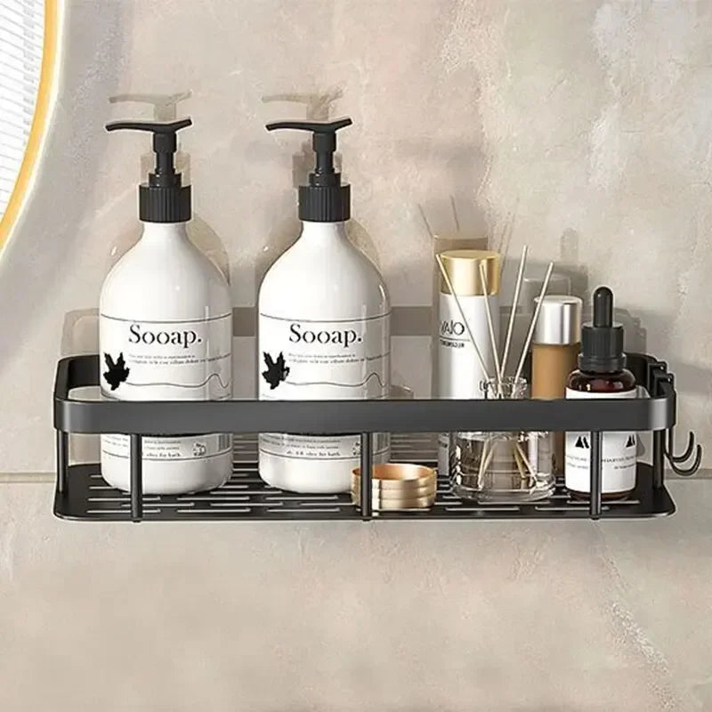 No-Drill Corner Bathroom Shelf – Wall-Mounted Shower Storage Rack