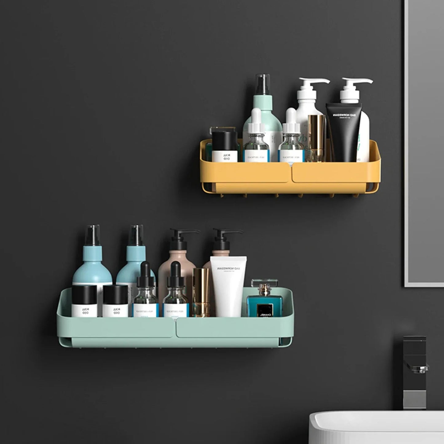 No-Drill Bathroom & Kitchen Storage Rack – Makeup, Shampoo & Spice Organizer