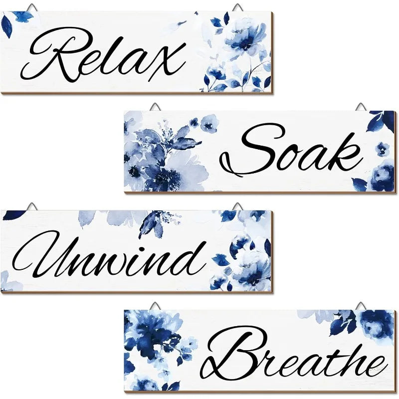 4Pcs Mushroom & Floral Bathroom Wall Art Set