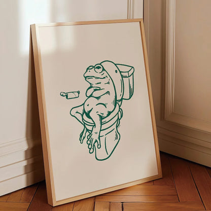 Retro Frog on Toilet Canvas Art