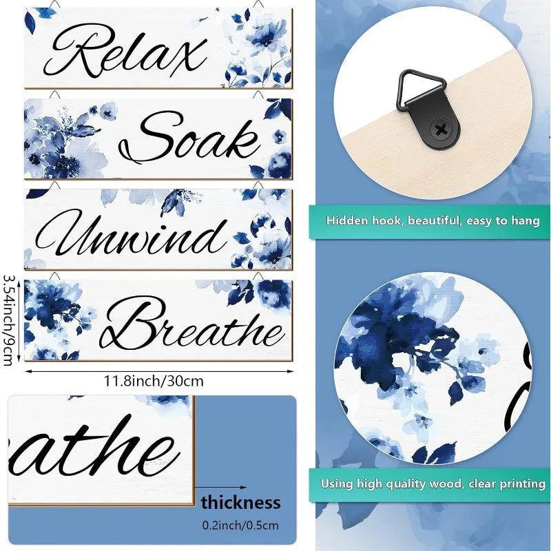 4Pcs Mushroom & Floral Bathroom Wall Art Set