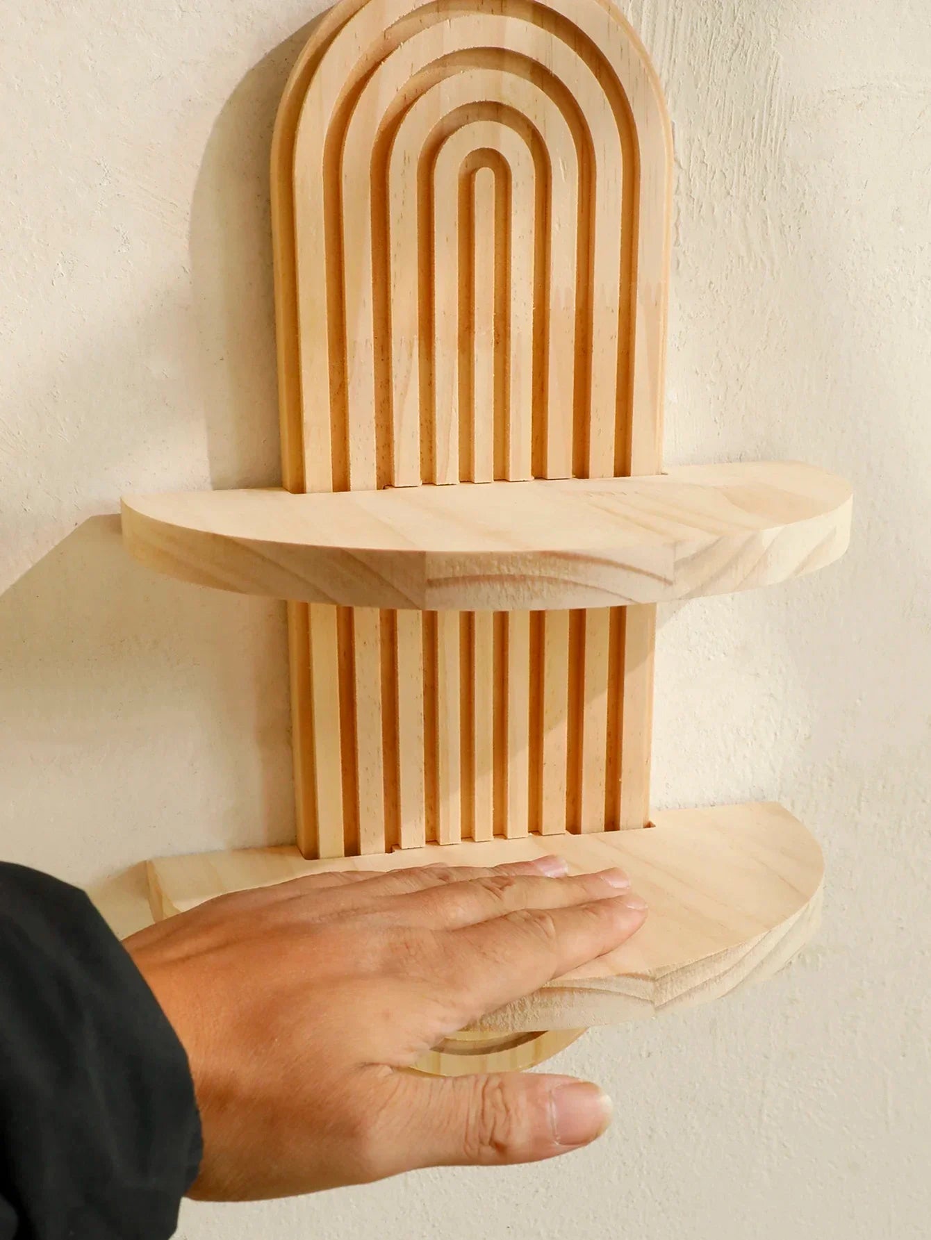 Boho Wall Mounted Wooden Shelves – Modern Display Rack for Living Room