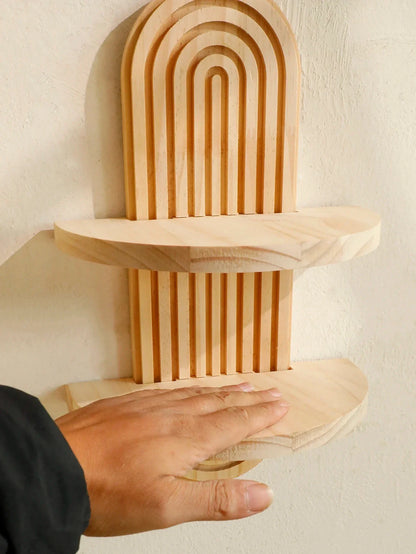 Boho Wall Mounted Wooden Shelves – Modern Display Rack for Living Room