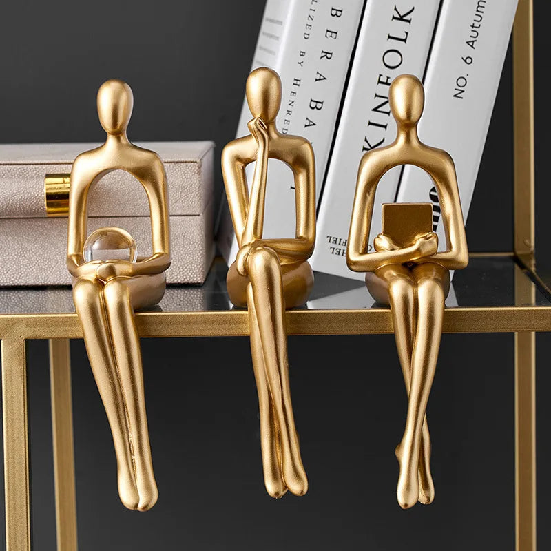 Gold Thinker Statue – Modern Shelf & Table Decor