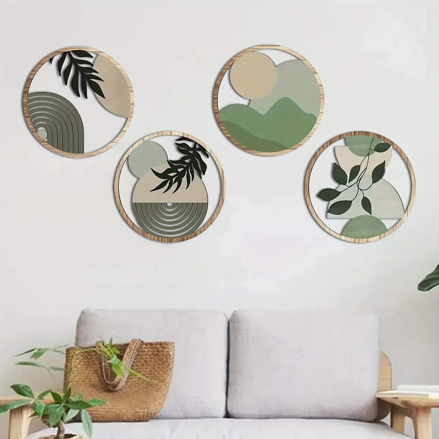 4-Piece Boho Wooden Wall Art – Rustic Farmhouse Hanging Decor