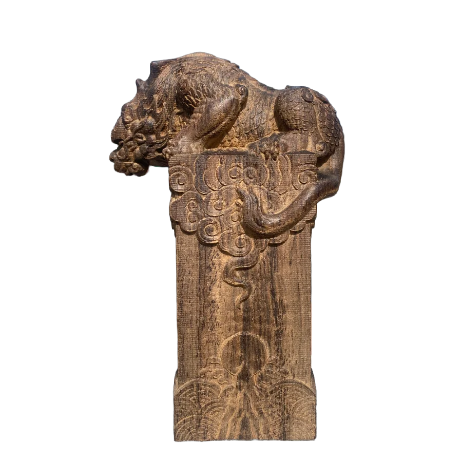 Hand-Carved Mythical Beast – Wooden Vietnamese Wealth Figurine