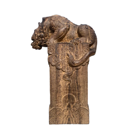 Hand-Carved Mythical Beast – Wooden Vietnamese Wealth Figurine