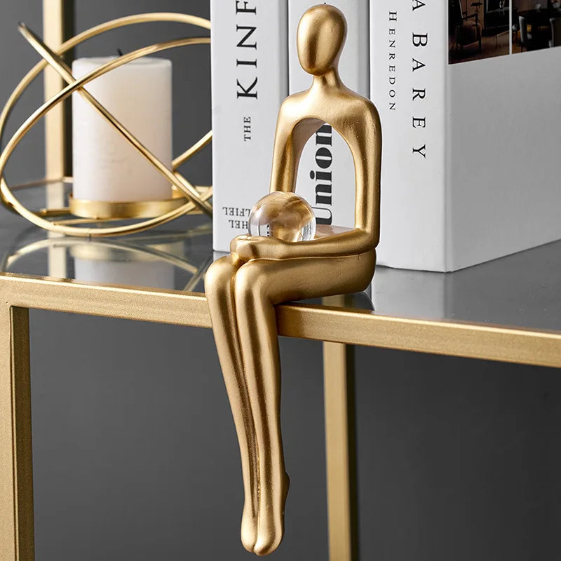 Gold Thinker Statue – Modern Shelf & Table Decor