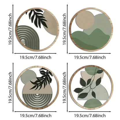 4-Piece Boho Wooden Wall Art – Rustic Farmhouse Hanging Decor