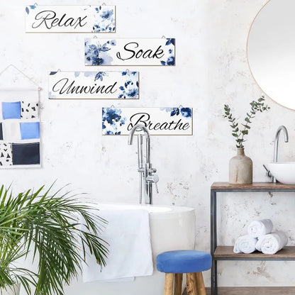 4Pcs Mushroom & Floral Bathroom Wall Art Set