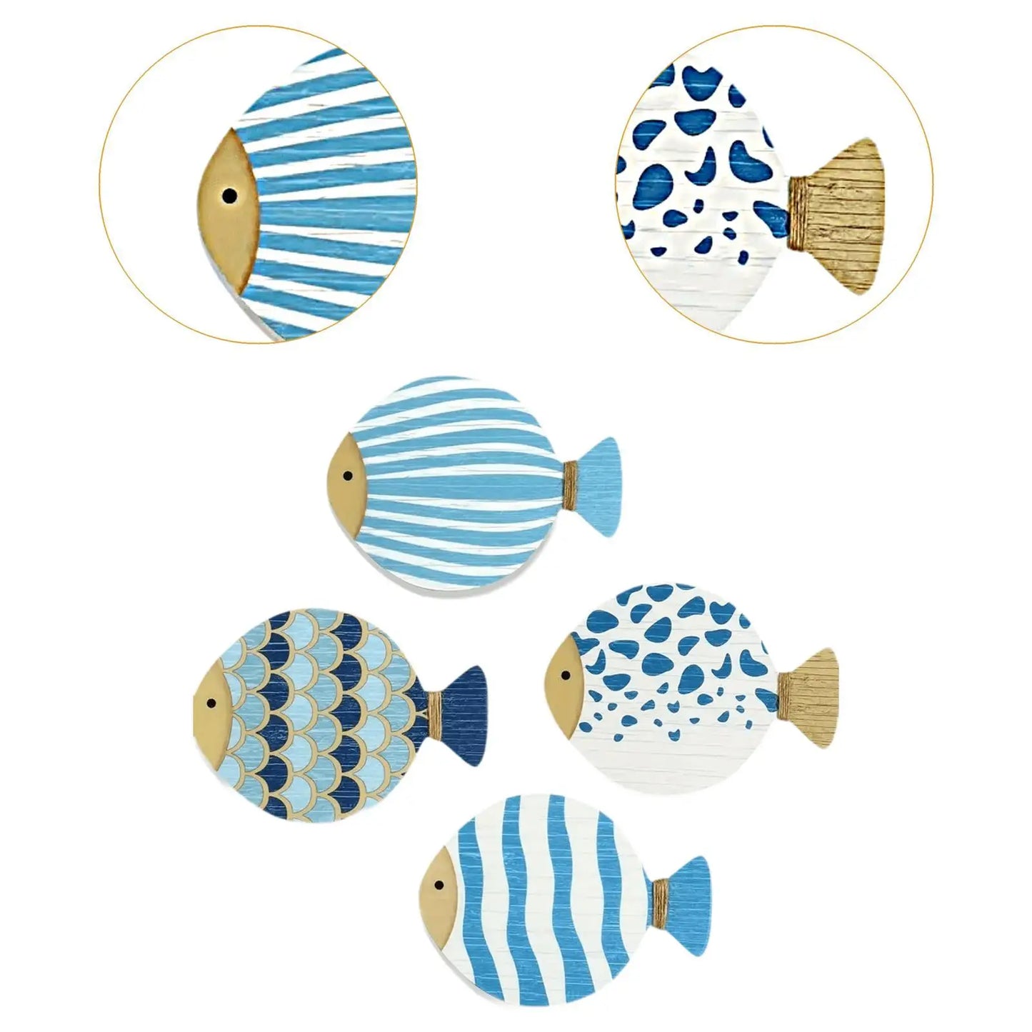 4-Piece Ocean Theme Wooden Wall Art – Fish Decor for Bathroom & Home