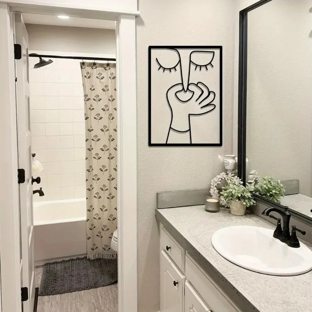 Minimal Line Art – Funny Metal Wall Sign for Bathroom