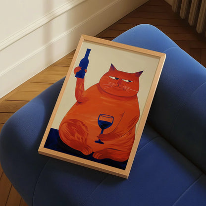 Retro Bar Cart Cat & Wine Art Print