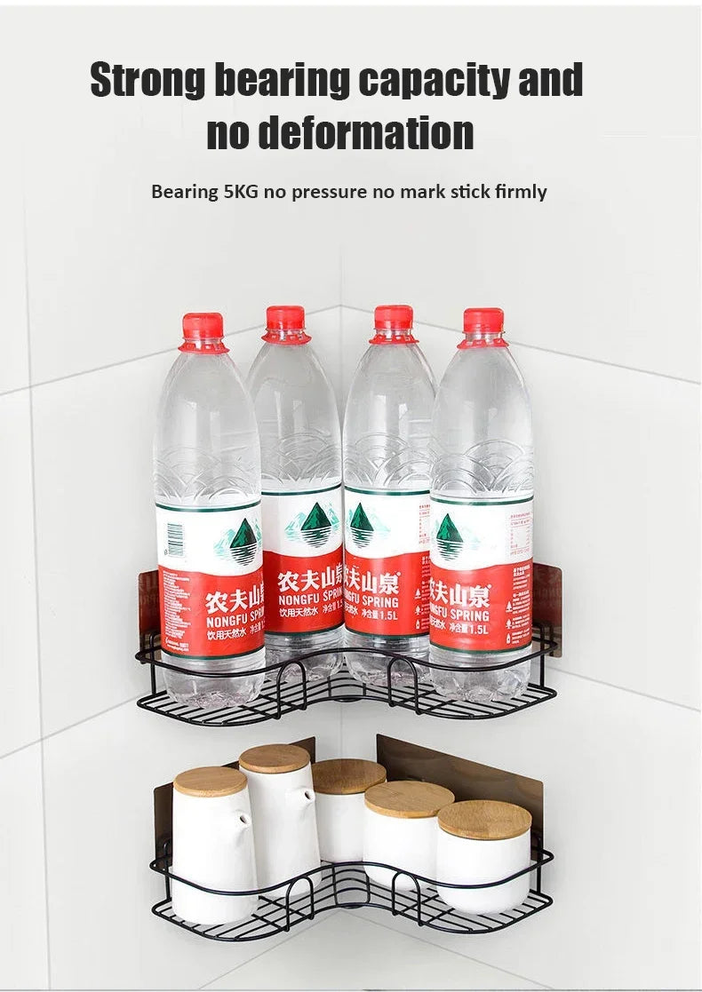 Wall Mounted Bathroom Corner Shelf – Iron Shower Storage Rack & Organizer