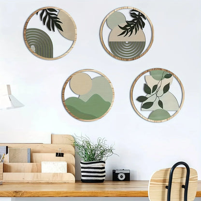 4-Piece Boho Wooden Wall Art – Rustic Farmhouse Hanging Decor