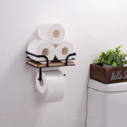 Rustic Farmhouse Bathroom Shelf – Wood & Black Metal Decor