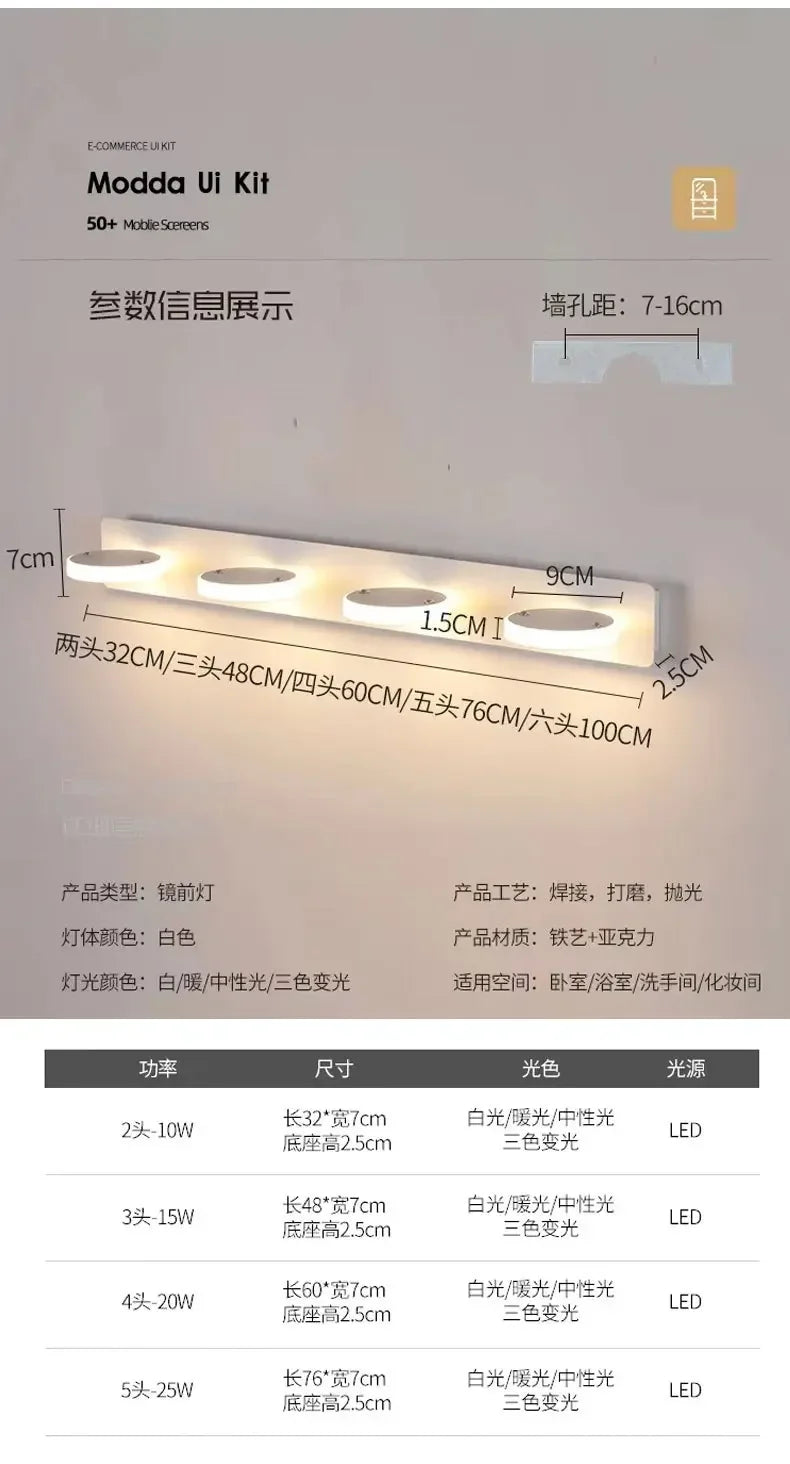 LED Wall Lamp – Mirror Front Light for Bathroom, Bedroom & Makeup Decor