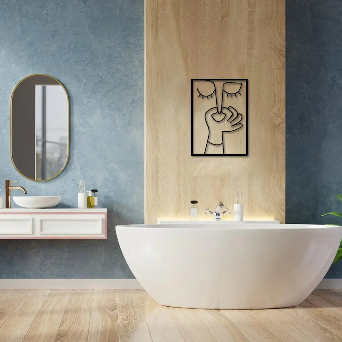 Minimal Line Art – Funny Metal Wall Sign for Bathroom