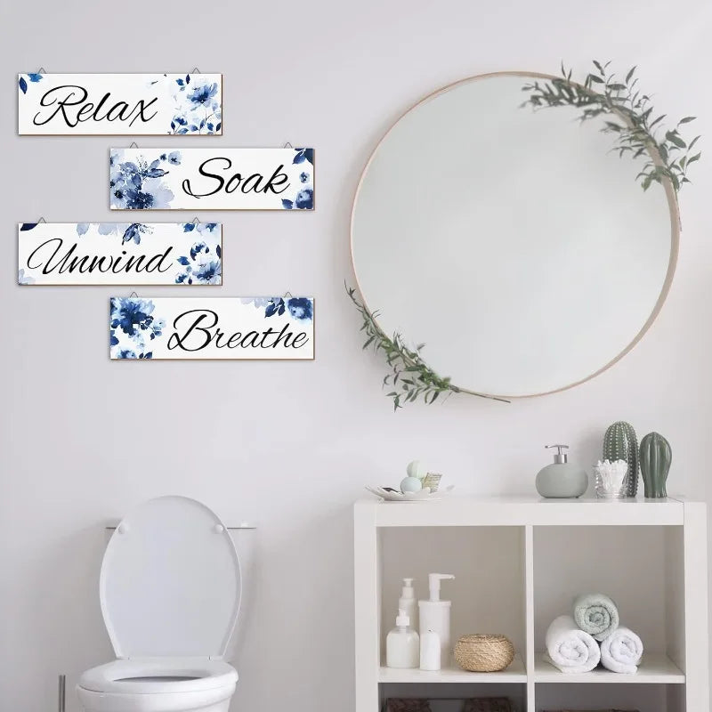 4Pcs Mushroom & Floral Bathroom Wall Art Set