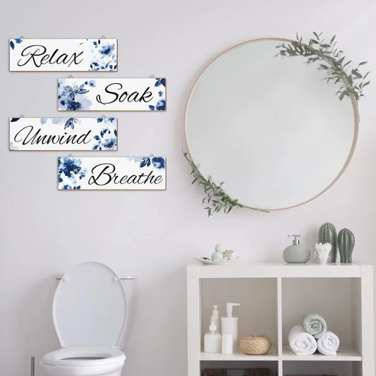 4Pcs Mushroom & Floral Bathroom Wall Art Set