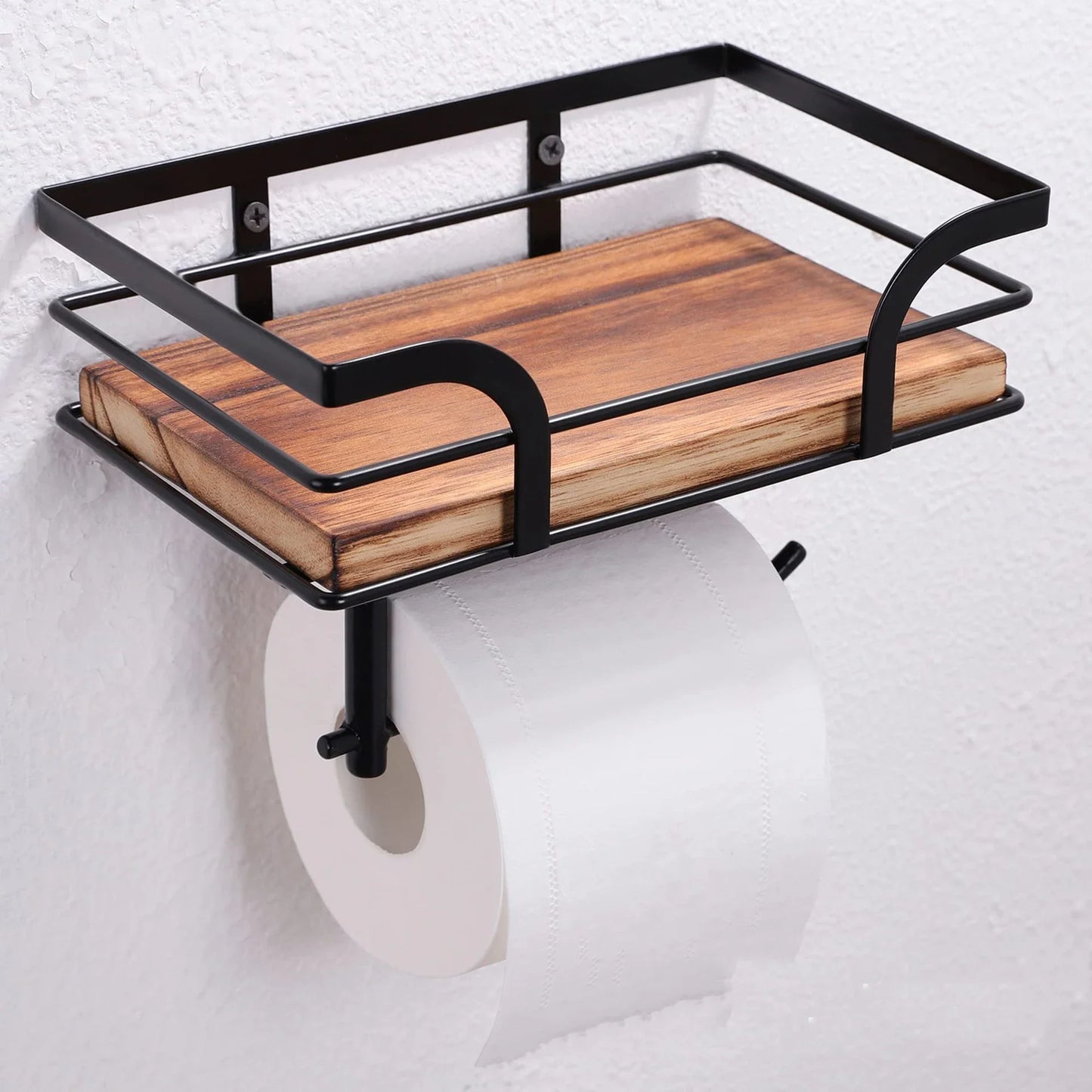Rustic Farmhouse Bathroom Shelf – Wood & Black Metal Decor