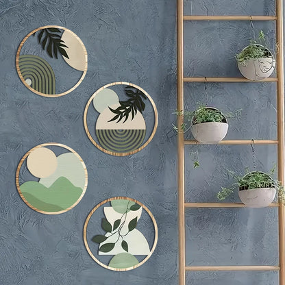 4-Piece Boho Wooden Wall Art – Rustic Farmhouse Hanging Decor